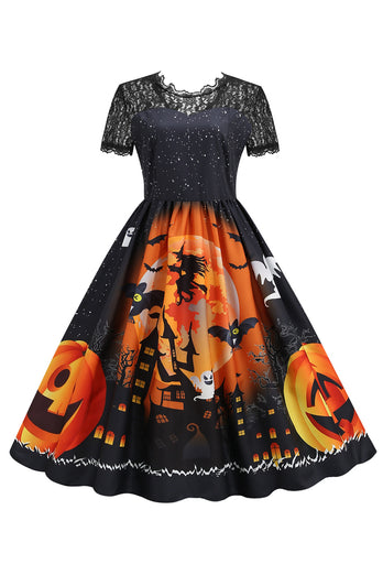 Koronkowa sukienka z krótkim rękawem Halloween Retro Dress
