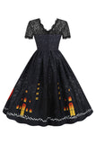 Koronkowa sukienka z krótkim rękawem Halloween Retro Dress