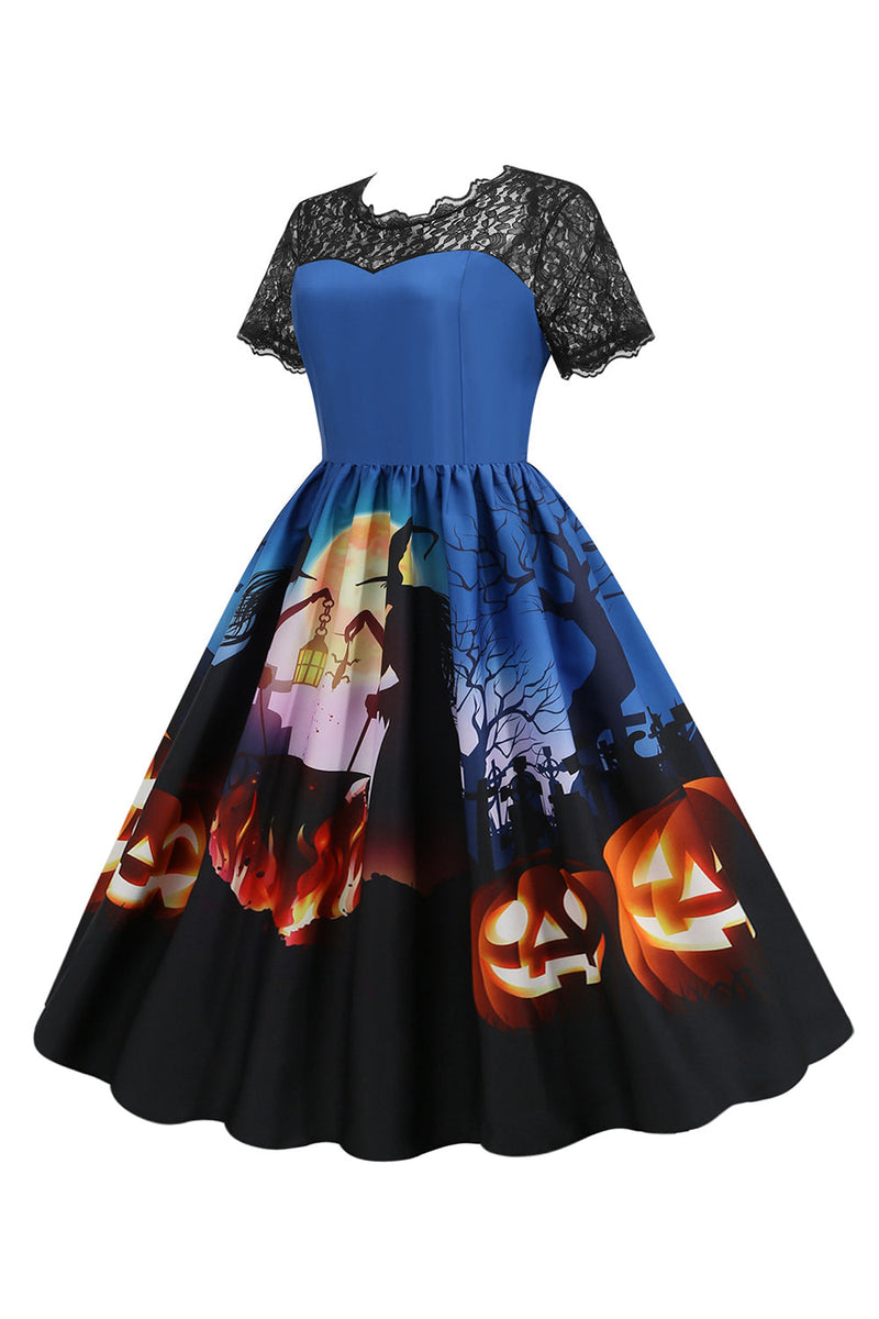 Załaduj obraz do przeglądarki galerii, Koronkowa sukienka z krótkim rękawem Halloween Retro Dress