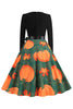 Załaduj obraz do przeglądarki galerii, Falista sukienka w stylu V-Neck z długim rękawem z nadrukiem Halloween Retro Dress