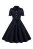 Załaduj obraz do przeglądarki galerii, Granatowa lapel neck Vintage 1950s Sukienka