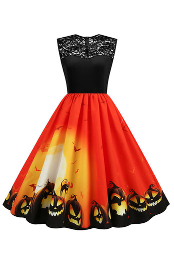 Jewel Neck Halloween Vintage Sukienka