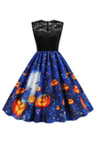 Jewel Neck Halloween Vintage Sukienka