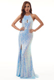 Cekinowa sukienka halter Long Prom Dress z rozcięciem