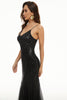 Załaduj obraz do przeglądarki galerii, Czarna cekinowa sukienka spaghetti z ramiączkami Sheath Prom Dress