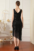 Załaduj obraz do przeglądarki galerii, Czarna Cekinowa Sukienka Lata 20 Z Frędzlami
