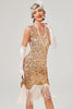 Załaduj obraz do przeglądarki galerii, Ciemnozielona cekinowa sukienka z dekoltem w serek Gatsby z frędzlami