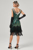 Załaduj obraz do przeglądarki galerii, Czarny Dekolt V Zielona Cekinowa Sukienka Lata 20 z Frędzlami