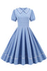 Załaduj obraz do przeglądarki galerii, Retro Style Sky Blue 1950s Sukienka z krótkim rękawem
