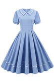 Retro Style Sky Blue 1950s Sukienka z krótkim rękawem