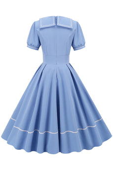 Retro Style Sky Blue 1950s Sukienka z krótkim rękawem