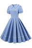 Załaduj obraz do przeglądarki galerii, Retro Style Sky Blue 1950s Sukienka z krótkim rękawem