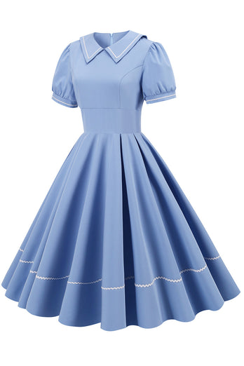 Retro Style Sky Blue 1950s Sukienka z krótkim rękawem