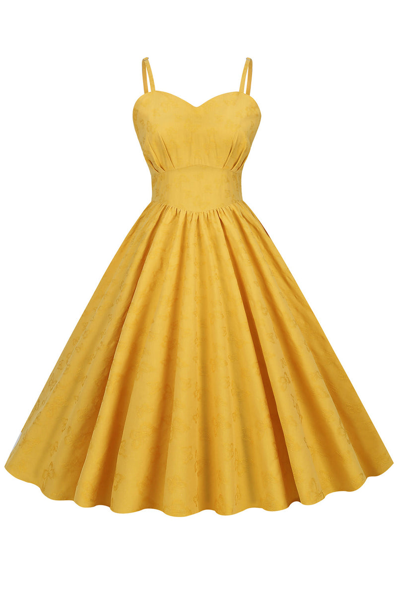Załaduj obraz do przeglądarki galerii, Hepburn Retro High Waist Żółta sukienka z 1950 roku