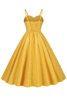 Hepburn Retro High Waist Żółta sukienka z 1950 roku
