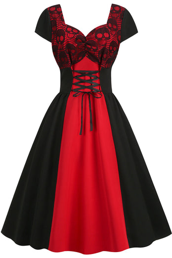 Czarno-czerwona sukienka Halloween Vintage 1950s
