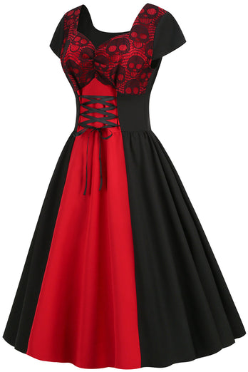 Czarno-czerwona sukienka Halloween Vintage 1950s