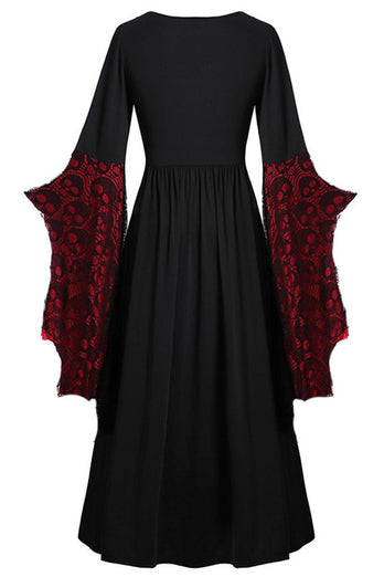 Czarna Sukienka Plus Size Vintage z Długim Rękawem