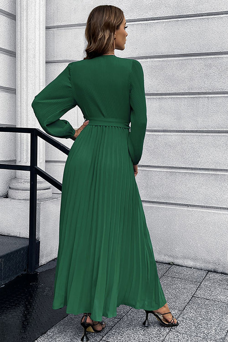Załaduj obraz do przeglądarki galerii, Długie rękawy Marszczenia Casual Dress z paskiem