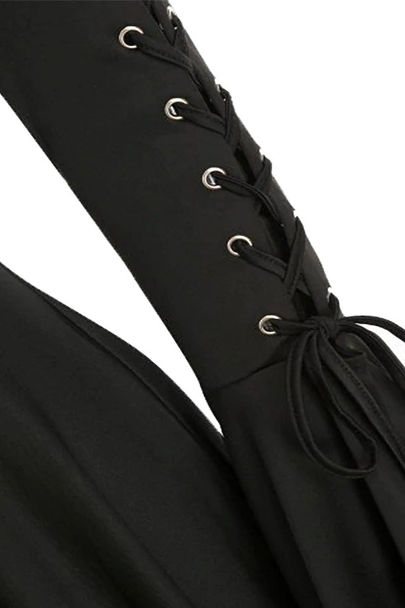 Załaduj obraz do przeglądarki galerii, Czarna sukienka z długim rękawem Sznurowana sukienka na Halloween