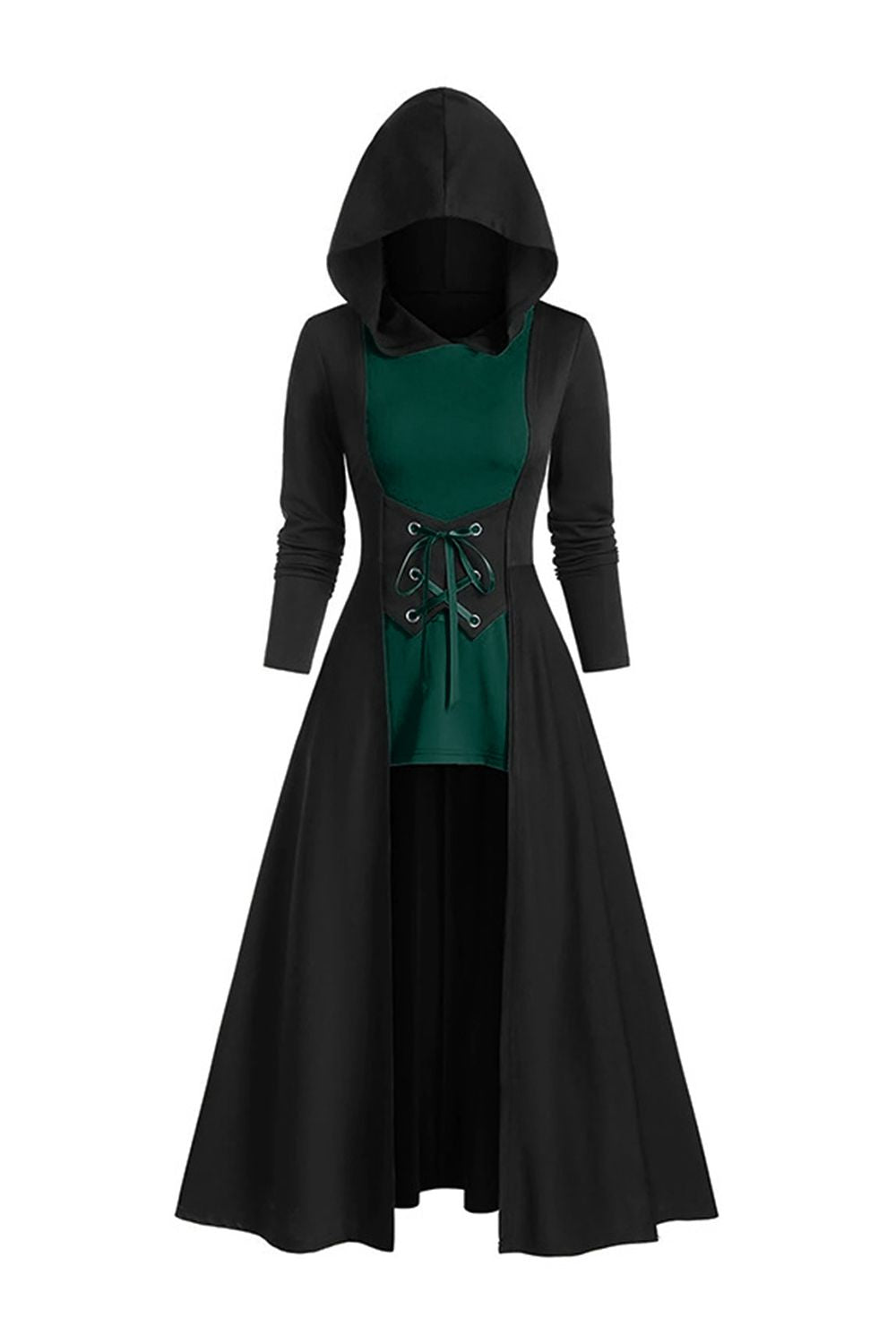Czarna długa sukienka z długim rękawem Na Halloween z kapturem
