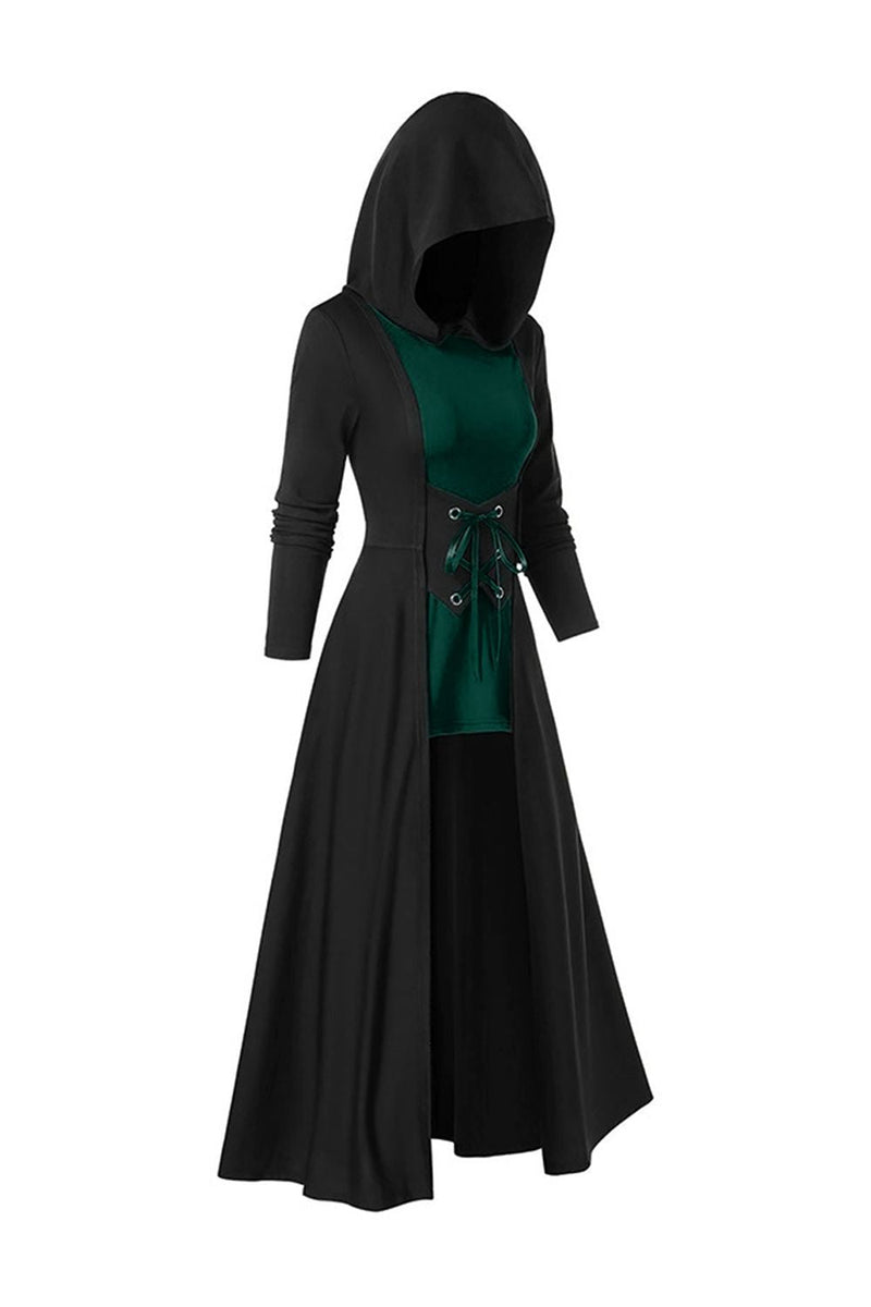 Załaduj obraz do przeglądarki galerii, Czarna długa sukienka z długim rękawem Na Halloween z kapturem