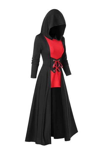 Czarna długa sukienka z długim rękawem Na Halloween z kapturem