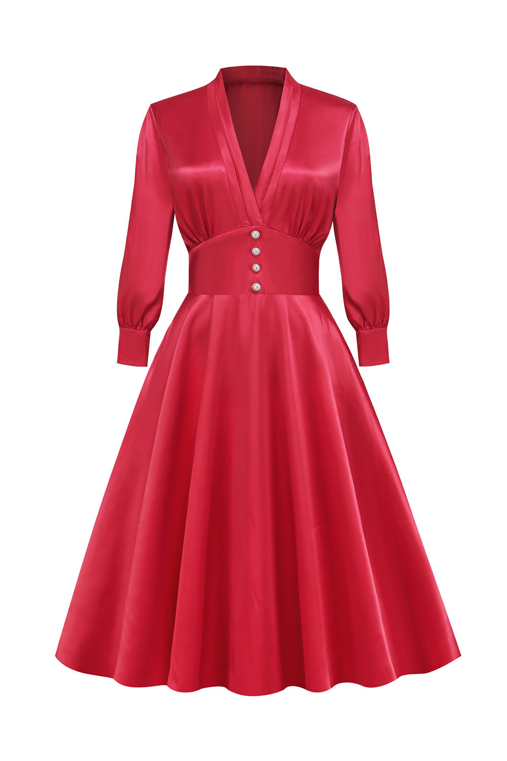 Retro Style V Neck Vintage Sukienka z długim rękawem