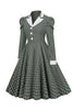 Załaduj obraz do przeglądarki galerii, Vintage British Style Slim Fit Lapel Green Grid 1950s Sukienka