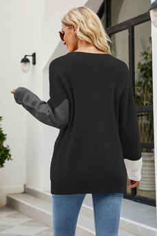 Okrągły dekolt czarny luźny damski sweter dzianinowy