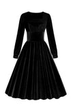 Red Velvet Midi A-line Vintage Sukienka