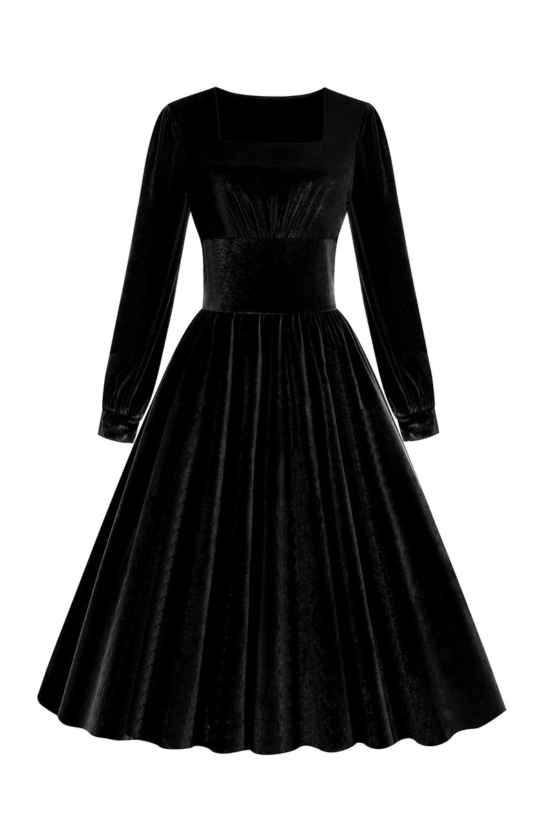 Załaduj obraz do przeglądarki galerii, Czarna Sukienka Z Długim Rękawem Velvet Vintage