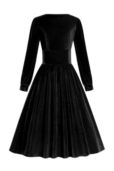 Czarna Sukienka Z Długim Rękawem Velvet Vintage