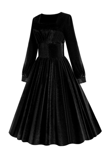 Czarna Sukienka Z Długim Rękawem Velvet Vintage