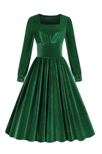 Zielona Sukienka Aksamitna Sukienka W Stylu Vintage