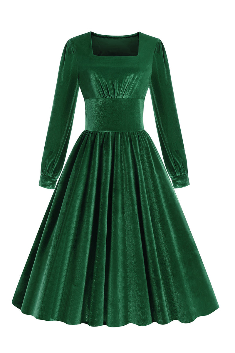 Załaduj obraz do przeglądarki galerii, Zielona Sukienka Aksamitna Sukienka W Stylu Vintage