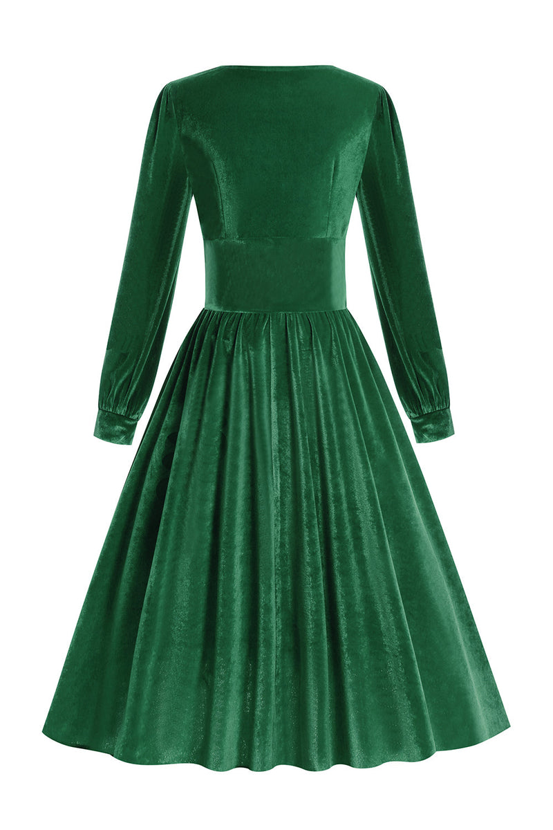 Załaduj obraz do przeglądarki galerii, Zielona Sukienka Aksamitna Sukienka W Stylu Vintage