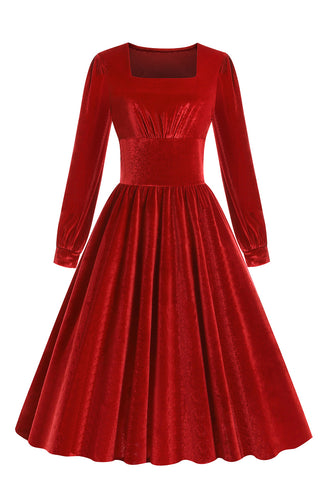 Red Velvet Midi A-line Vintage Sukienka