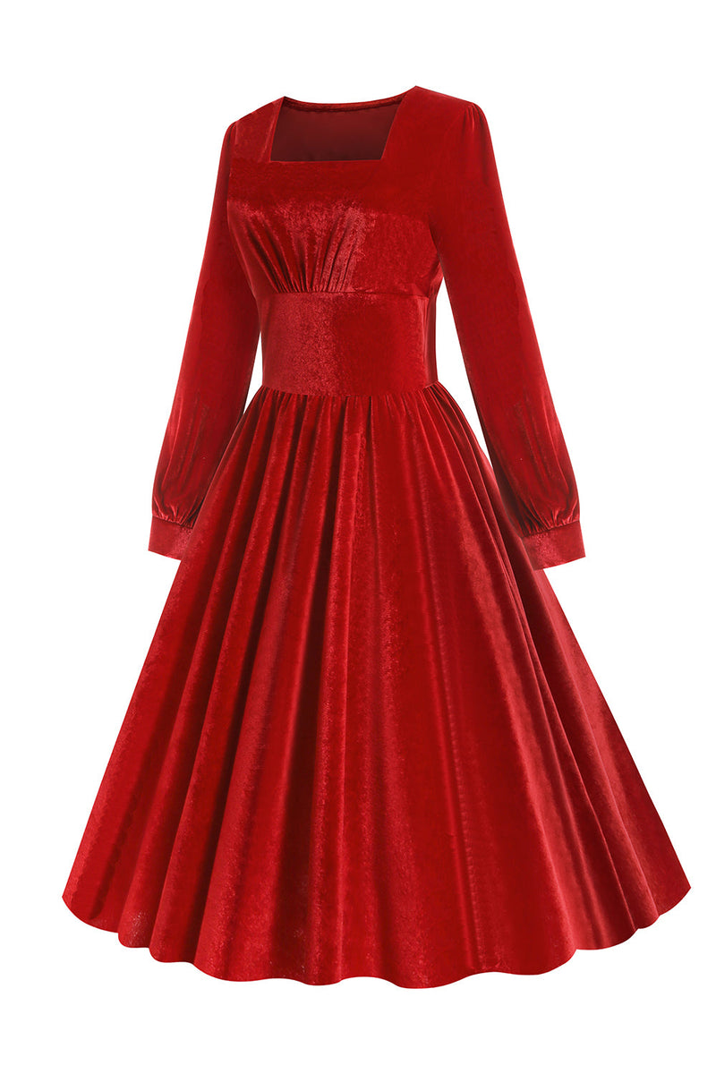 Załaduj obraz do przeglądarki galerii, Red Velvet Midi A-line Vintage Sukienka