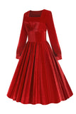 Red Velvet Midi A-line Vintage Sukienka