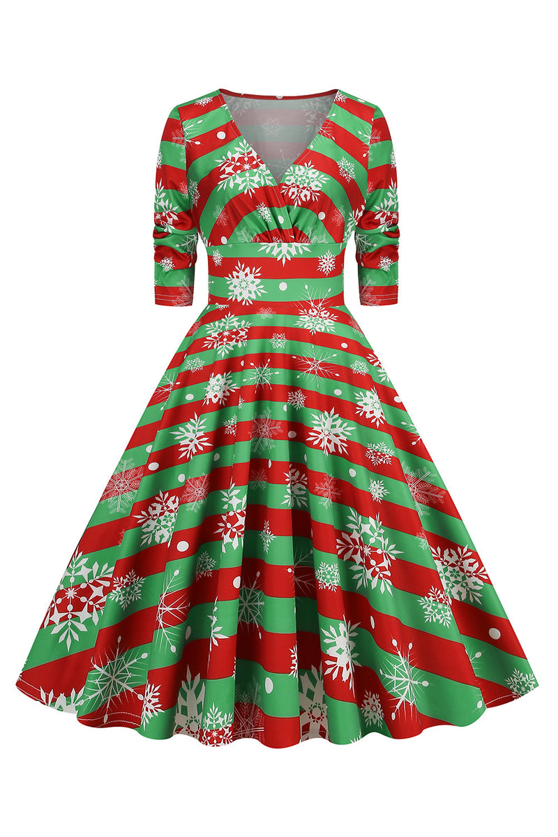 Załaduj obraz do przeglądarki galerii, Zielona świąteczna sukienka VIntage z dekoltem w serek