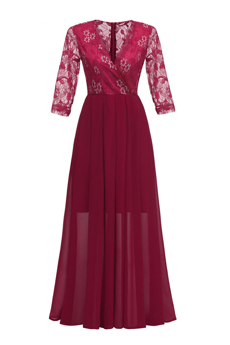 Załaduj obraz do przeglądarki galerii, Szary Różowy Koronkowe Sukienki Na Wesele Dla Mamy Z Dekolt V Z Aplikacjami