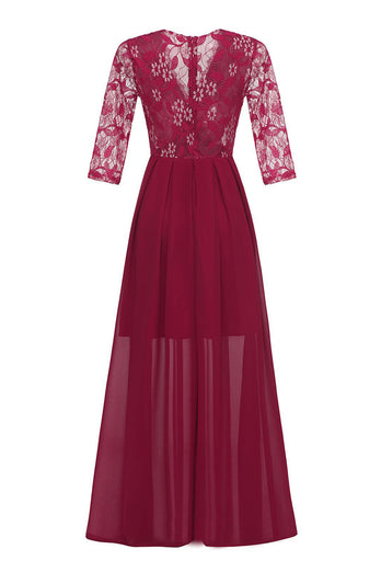 Burgundia Koronkowe Sukienki Na Wesele Dla Mamy Z Dekolt V Z Aplikacjami