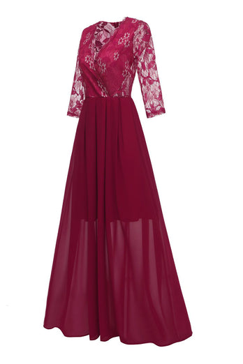 Burgundia Koronkowe Sukienki Na Wesele Dla Mamy Z Dekolt V Z Aplikacjami