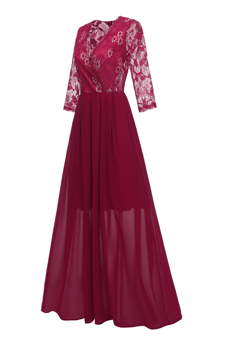Załaduj obraz do przeglądarki galerii, Burgundia Koronkowe Sukienki Na Wesele Dla Mamy Z Dekolt V Z Aplikacjami