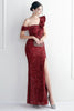 Załaduj obraz do przeglądarki galerii, Czerwona Syrenka Cekinowa Sukienki Na Studniówke z Odkrytymi Ramionami