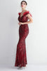 Załaduj obraz do przeglądarki galerii, Burgundia Syrenka Cekinowa Sukienki Na Studniówke Z Piórkiem Z Rozcięciem