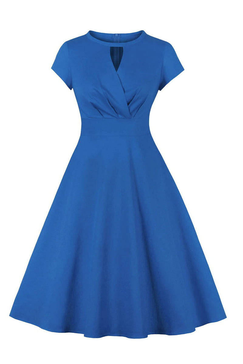 Załaduj obraz do przeglądarki galerii, Niebieska Sukienka Z Dziurką Od Klucza Z Lat 50