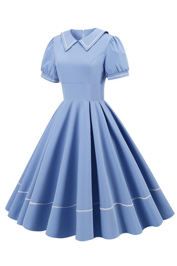 Niebieska Sukienka Z Krótkimi Rękawami W Stylu Retro Z Lat 50