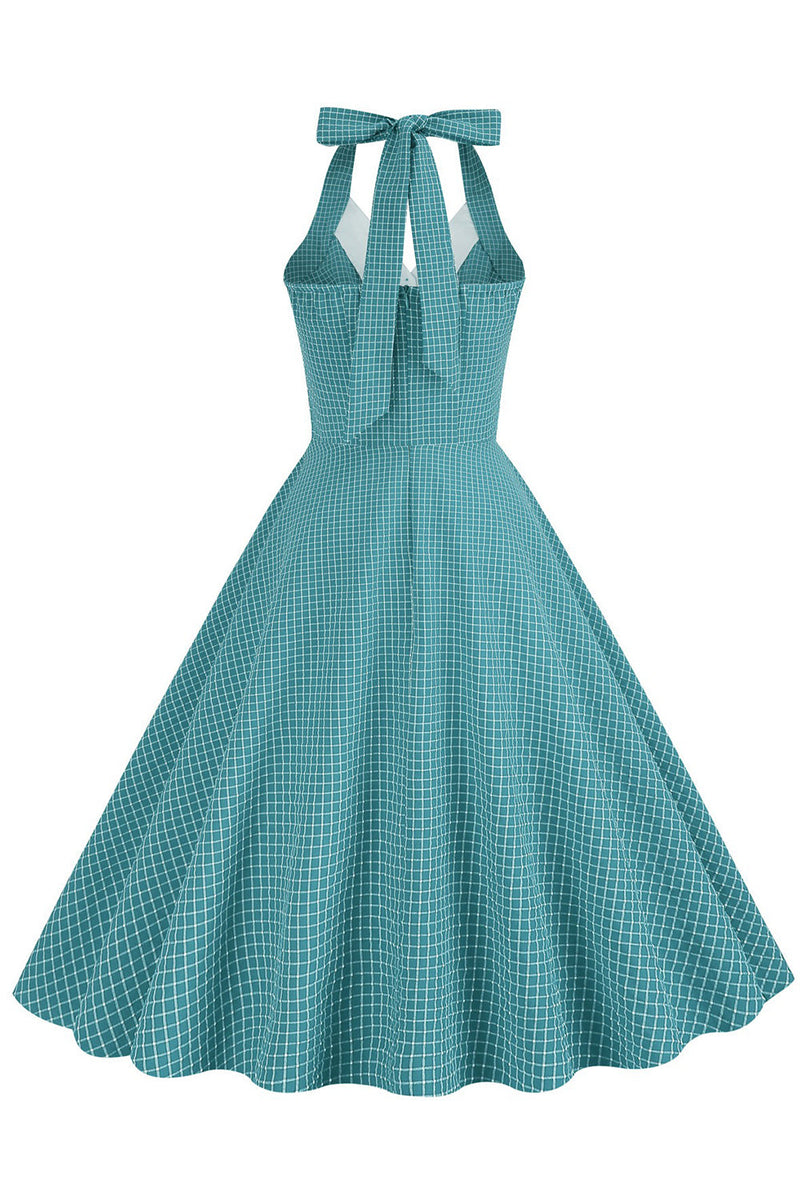 Załaduj obraz do przeglądarki galerii, Zielona Sukienki W Stylu Retro Dekolt Halter Sukienka Lata 50
